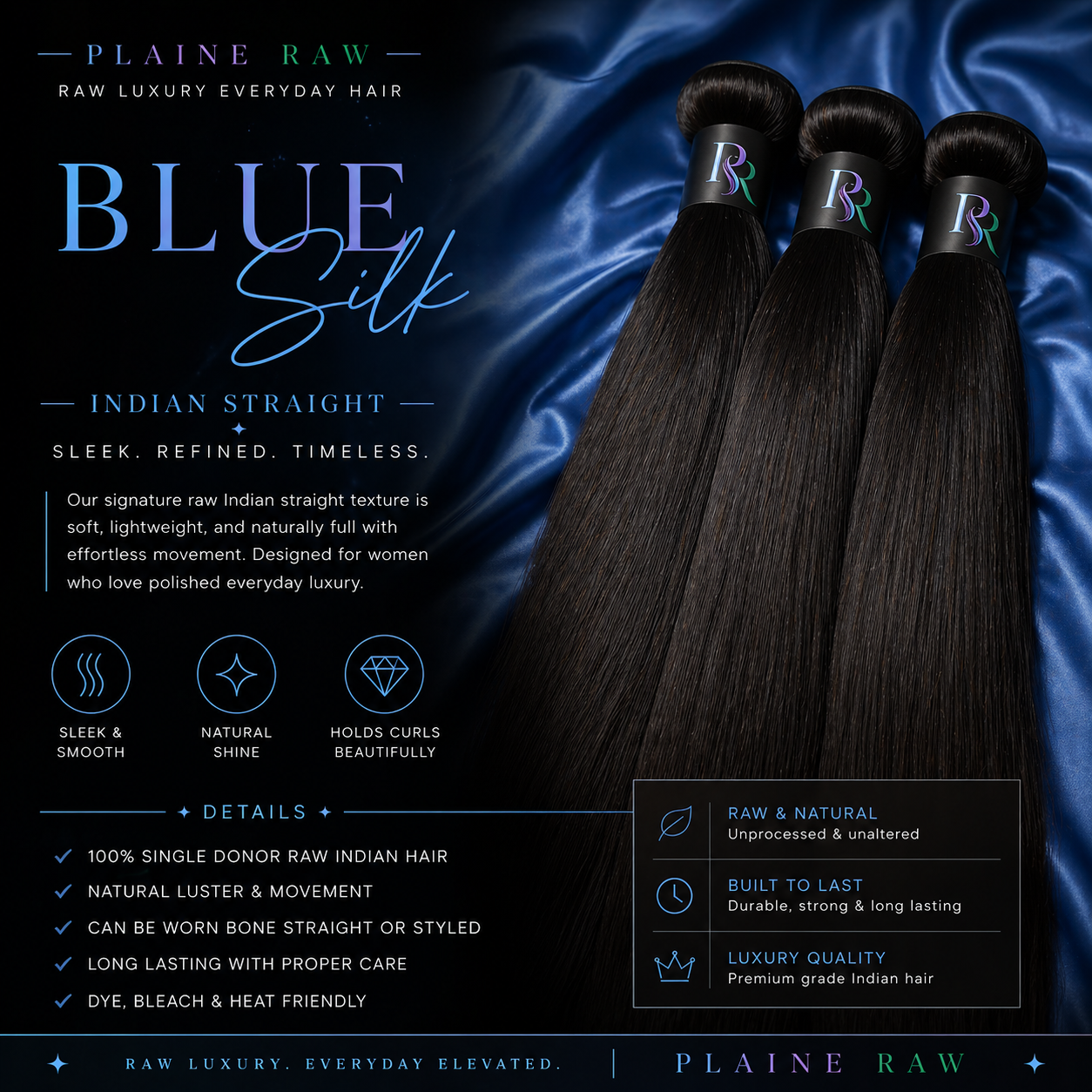 BLUE SILK RAW INDIAN STRAIGHT
