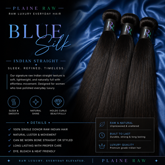 BLUE SILK RAW INDIAN STRAIGHT