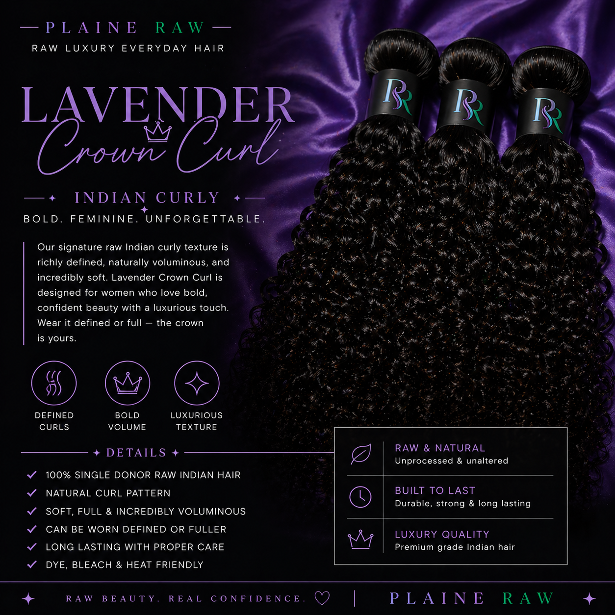 LAVENDER CROWN RAW INDIAN CURLY